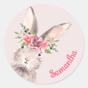 Personalisierter Name Bunny Rabbit Rosa handschrif Runder Aufkleber