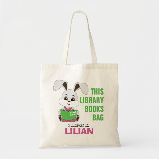 Personalisierter Name Bunny Reading Library Totbeu Tragetasche (Vorne)