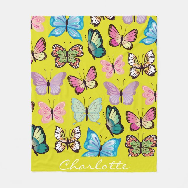 Personalisierter Name Butterfly Farbenfrohe Schmet Fleecedecke (Vorderseite)