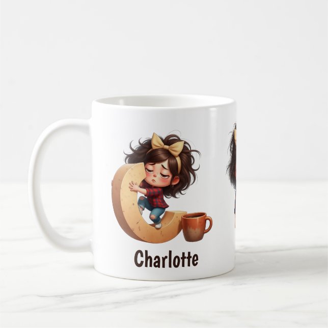Personalisierter Name & C Schlafender Morgen Karie Kaffeetasse (Links)