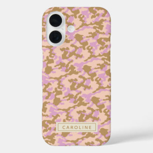 Personalisierter Name Camouflage Rosa Braun Camouf iPhone 16 Hülle