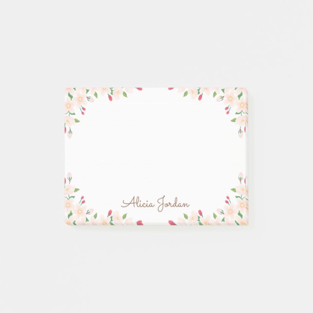 Personalisierter Name Cherry Blossom 4x3 Post it N Post-it Klebezettel (Vorderseite)