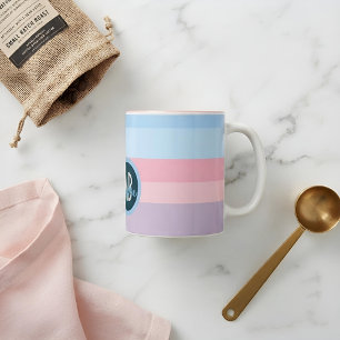 Personalisierter Name Chic Pastell-Gestreift Rosa  Zweifarbige Tasse