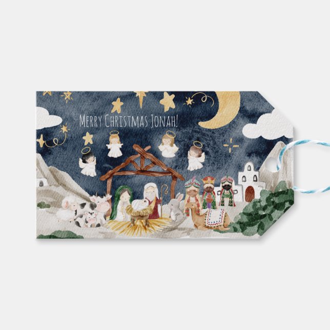 Personalisierter Name Christlich Kids Weihnachten Geschenkanhänger (Vorderseite (Horizontal))