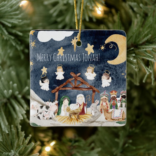 Personalisierter Name Christlich Kids Weihnachten Keramikornament (Baum)