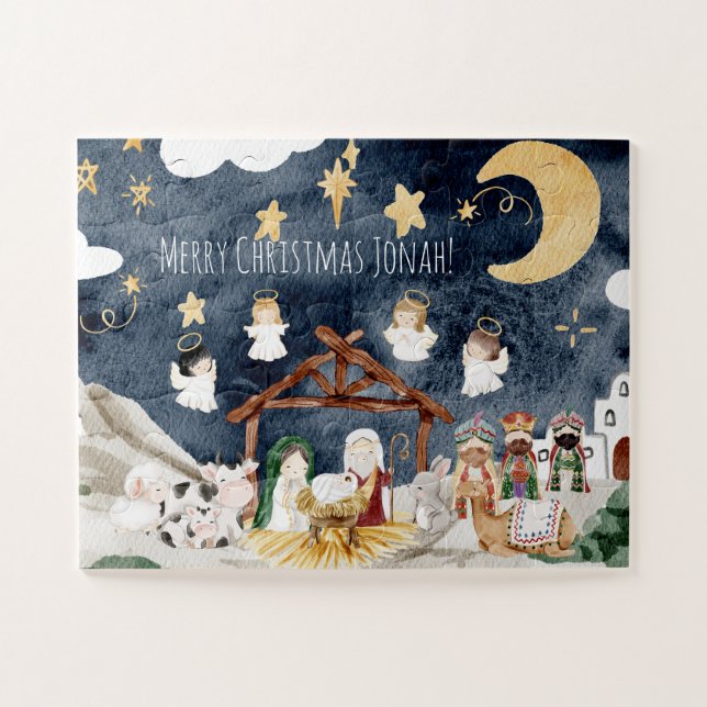 Personalisierter Name Christlich Kids Weihnachten Puzzle (Horizontal)