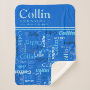 Personalisierter Name Collin in Blautönen Sherpadecke