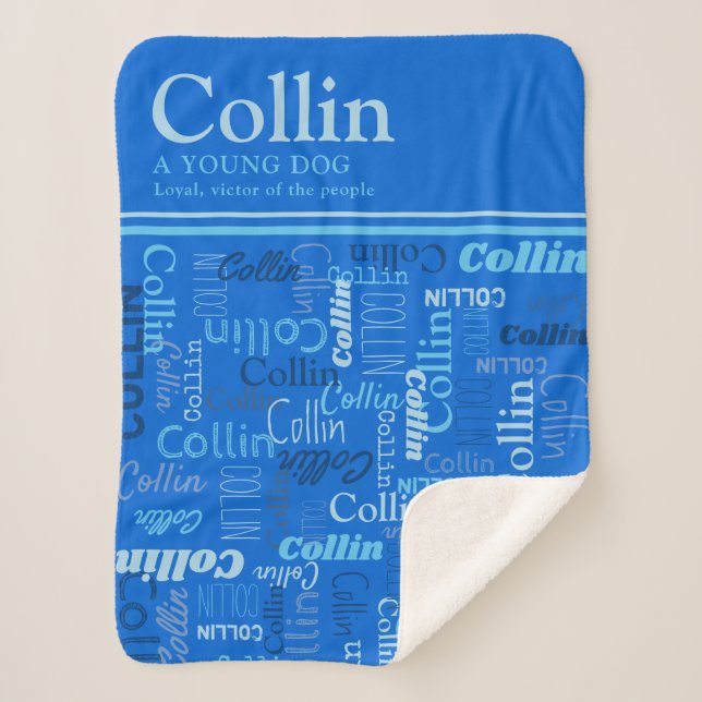 Personalisierter Name Collin in Blautönen Sherpadecke (Vorderseite)
