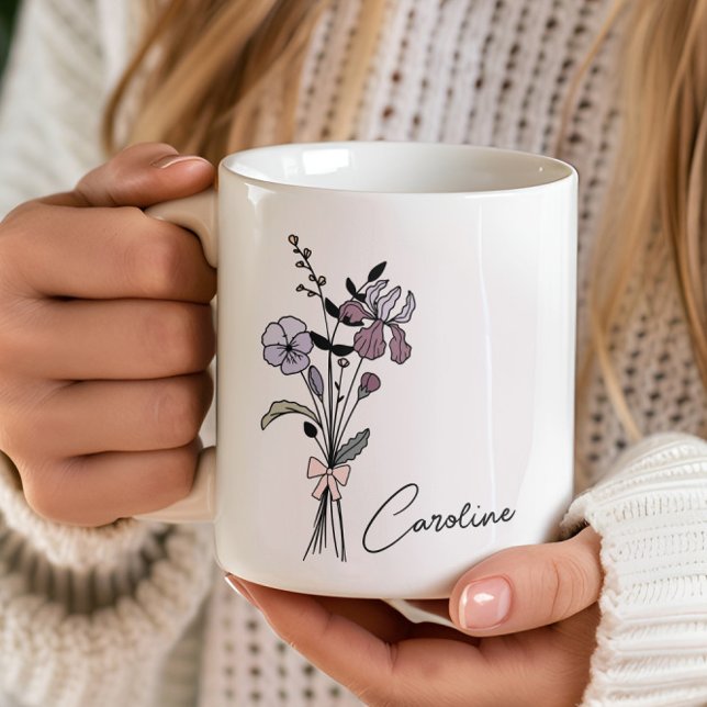 Personalisierter Name Coquette Birth Blume Februar Kaffeetasse (Von Creator hochgeladen)