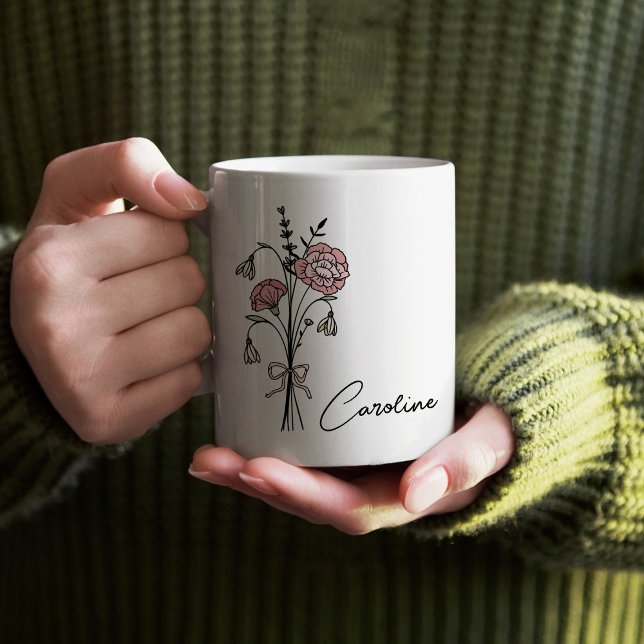 Personalisierter Name Coquette Geburtsdatum Blume  Kaffeetasse (Von Creator hochgeladen)