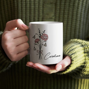 Personalisierter Name Coquette Geburtstagsblume Ja Kaffeetasse