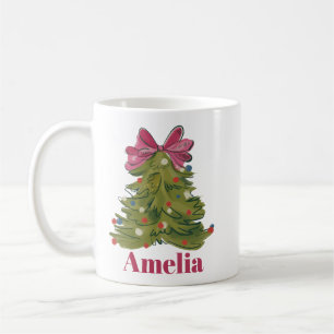 Personalisierter Name Coquette Weihnachtsbaum Girl Kaffeetasse