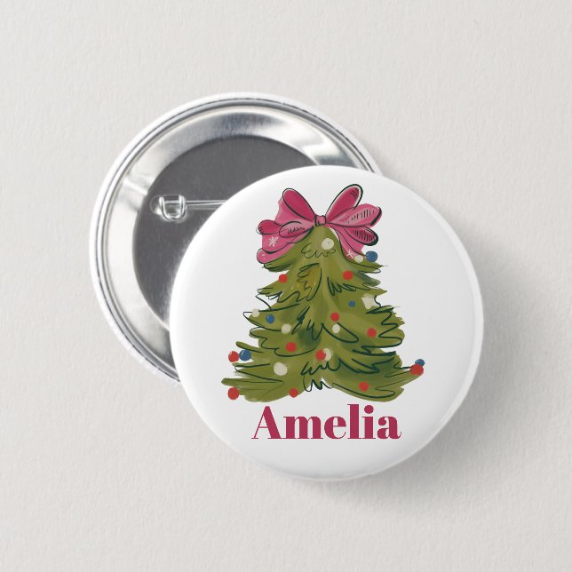 Personalisierter Name Coquette Weihnachtsbaum Weib Button (Vorne & Hinten)