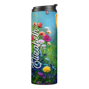 Personalisierter Name Corgi Flower Garden Thermosbecher