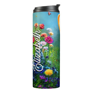 Personalisierter Name Corgi Flower Garden Thermosbecher