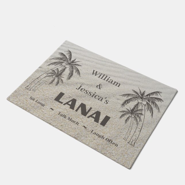 Personalisierter Name Custom Lanai Tropical Palm T Fußmatte (Schrägansicht)