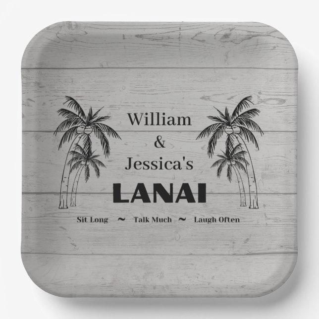 Personalisierter Name Custom Lanai Tropical Palm T Pappteller (Vorderseite)