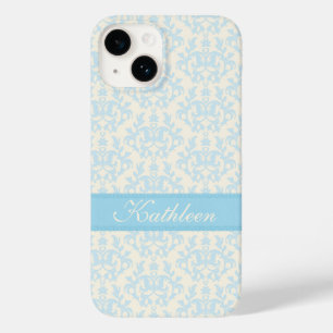 Personalisierter Name Damask hellblau Case-Mate iPhone 14 Hülle