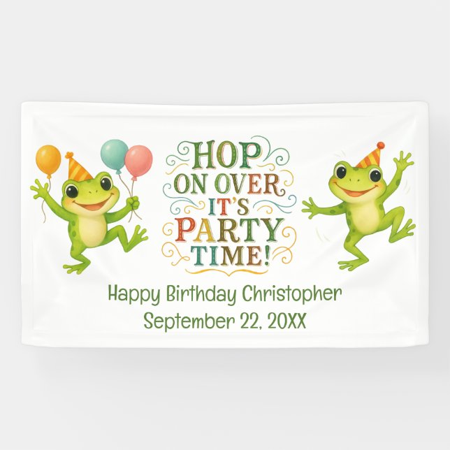 Personalisierter Name Datum Froschjungen Geburtsta Banner (Horizontal)