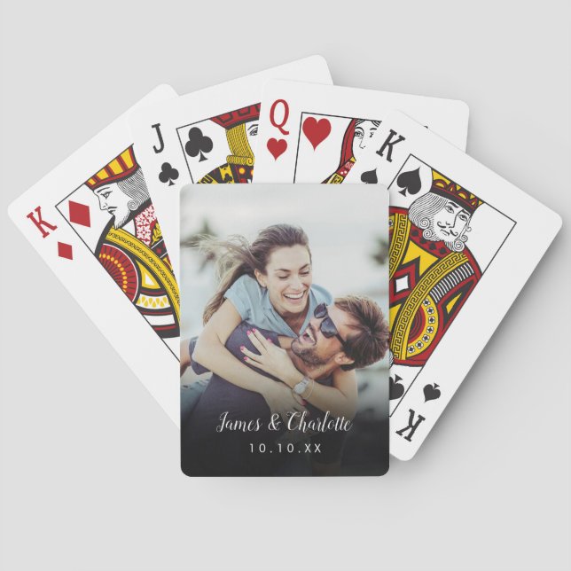 Personalisierter Name Datum Paar Foto Spielkarten (Rückseite)