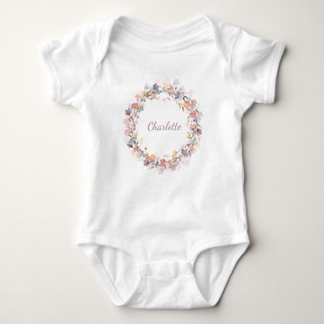 Personalisierter Name Delikatesse Pastell Blumenst Baby Strampler (Vorderseite)