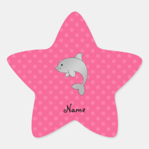 Personalisierter Name Delphin Pink Polka Punkte Stern-Aufkleber