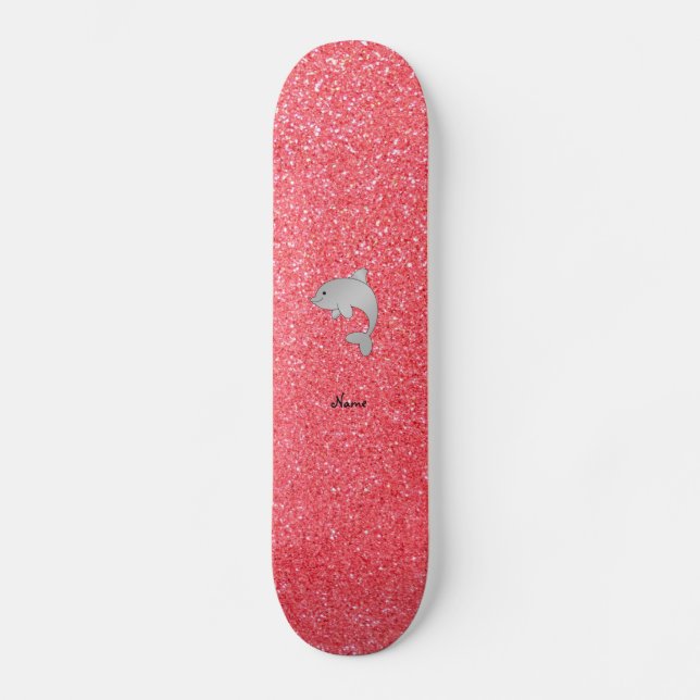 Personalisierter Name Delphin Rosa Glitzer Skateboard (Vorderseite)