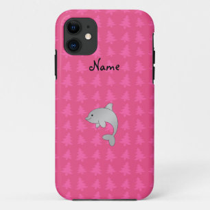 Personalisierter Name Delphin Rosa Weihnachtsbäume iPhone 11 Hülle