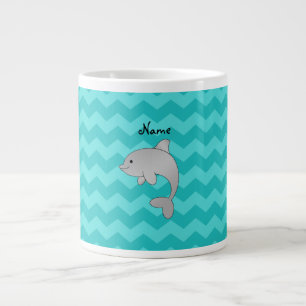 Personalisierter Name Delphin Türkis-Chevrons Jumbo-Tasse