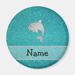 Personalisierter Name Delphin Türkis Glitzer Magnet