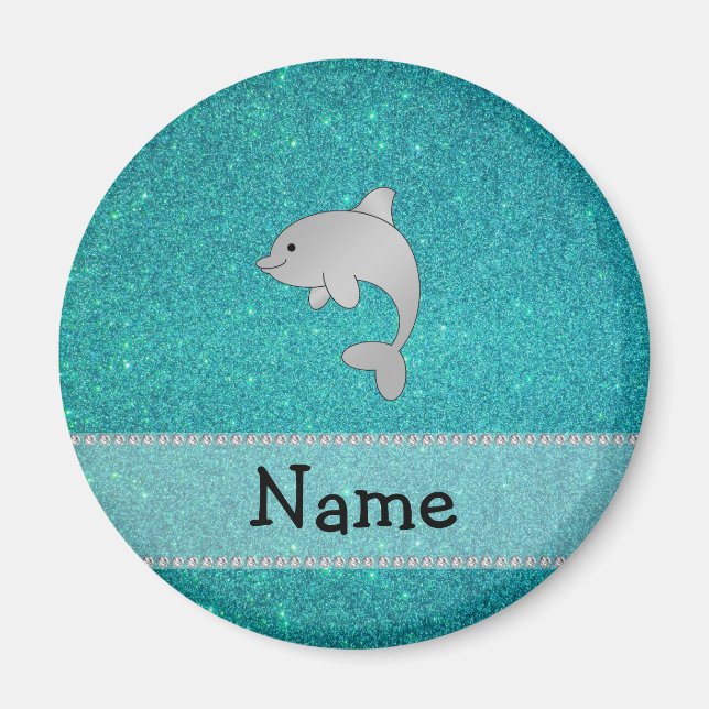 Personalisierter Name Delphin Türkis Glitzer Magnet (Vorne)