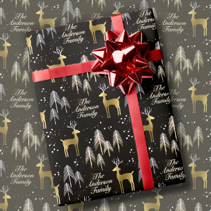 Personalisierter Name der Black & Gold-Weihnachtsf Geschenkpapier