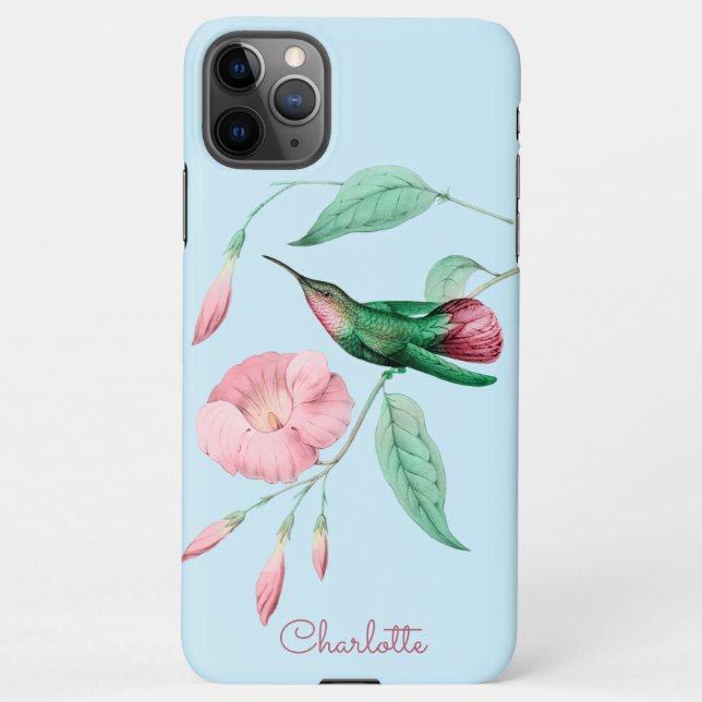 Personalisierter Name der Hummingvogel-Blumenzunge iPhone Hülle (Rückseite)