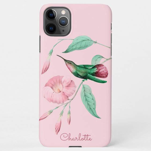 Personalisierter Name der Hummingvogel-Blumenzunge iPhone Hülle (Rückseite)