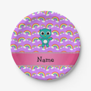 Personalisierter Name der lila Eule Pappteller