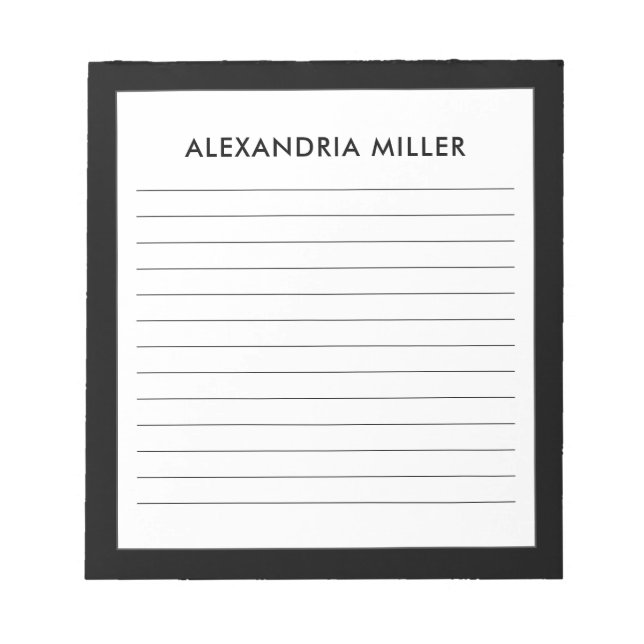 Personalisierter Name der Minimalistischen Schwarz Notizblock (Vorderseite)