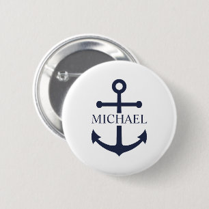 Personalisierter Name der Nautic Navy Blue Anchor Button
