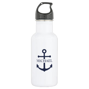Personalisierter Name der Nautic Navy Blue Anchor Edelstahlflasche