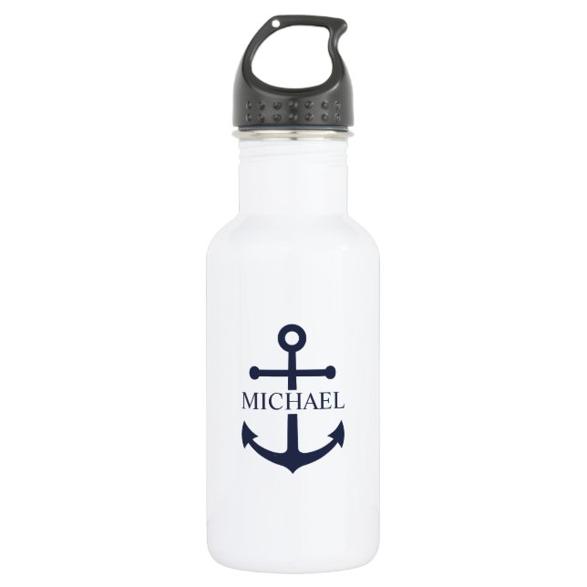 Personalisierter Name der Nautic Navy Blue Anchor Edelstahlflasche (Vorderseite)