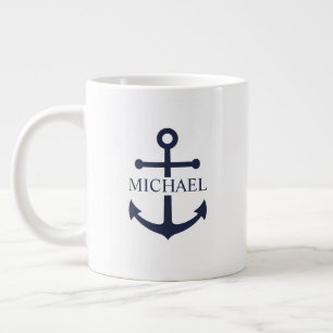 Personalisierter Name der Nautic Navy Blue Anchor Jumbo-Tasse