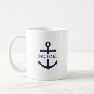 Personalisierter Name der Nautic Navy Blue Anchor Kaffeetasse