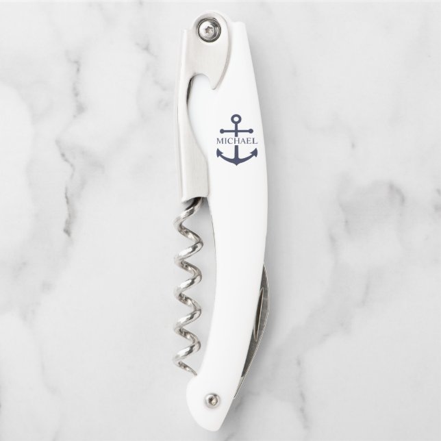 Personalisierter Name der Nautic Navy Blue Anchor Kellnermesser (Vorderseite)