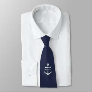 Personalisierter Name der Nautic Navy Blue Anchor Krawatte