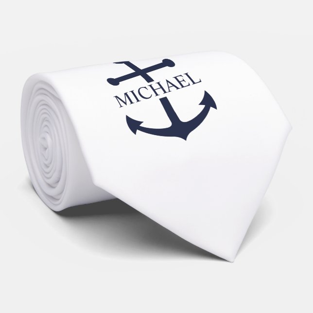 Personalisierter Name der Nautic Navy Blue Anchor Krawatte (Gerollt)