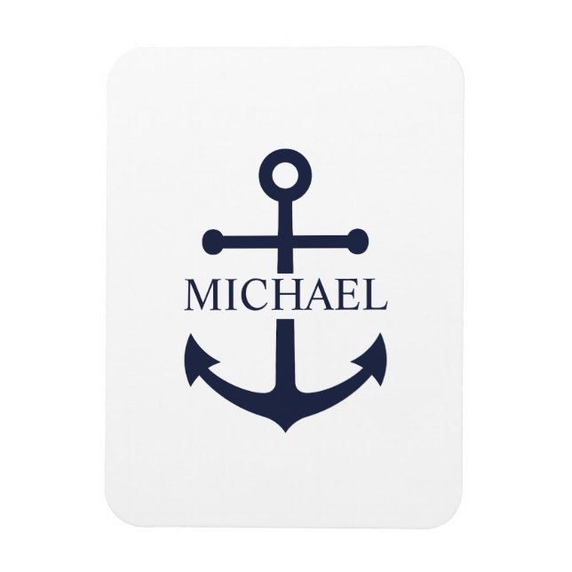 Personalisierter Name der Nautic Navy Blue Anchor Magnet (Vertikal)
