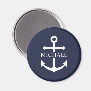 Personalisierter Name der Nautic Navy Blue Anchor Magnet