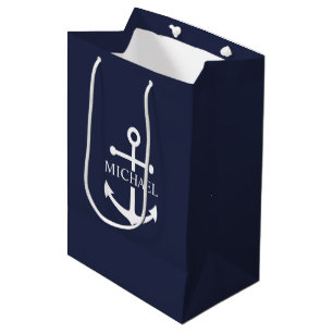 Personalisierter Name der Nautic Navy Blue Anchor Mittlere Geschenktüte