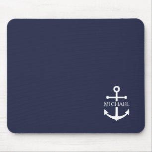 Personalisierter Name der Nautic Navy Blue Anchor Mousepad