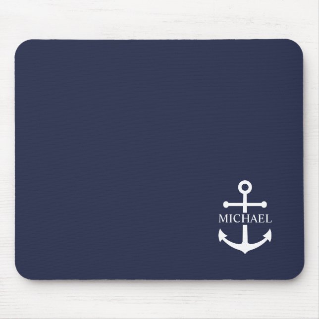 Personalisierter Name der Nautic Navy Blue Anchor Mousepad (Vorne)