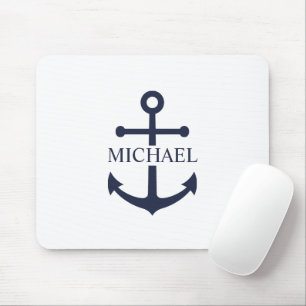 Personalisierter Name der Nautic Navy Blue Anchor Mousepad